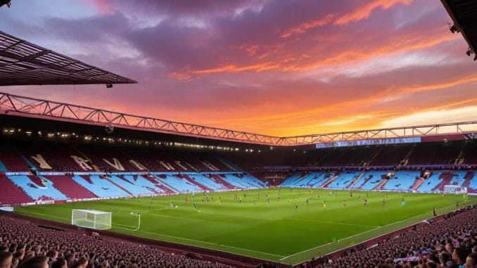 Aston Villa klättrar! Glädje och förväntningar på Villa Park Aston Villa klättrar! Glädje och förväntningar på Villa Park illustration